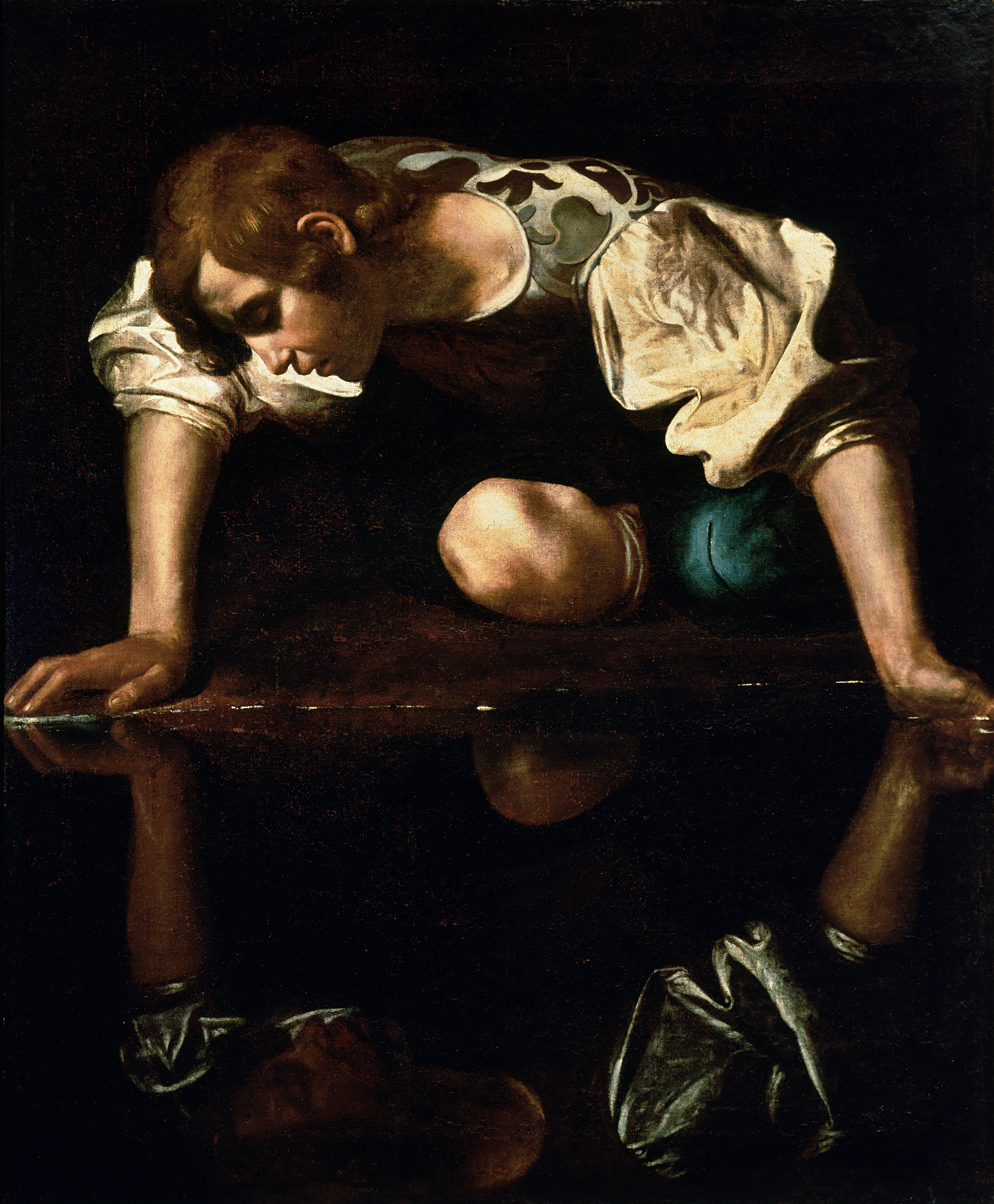 Narciso, Por Caravaggio, 1594-1596. Galeria Nacional de Arte Antiga
